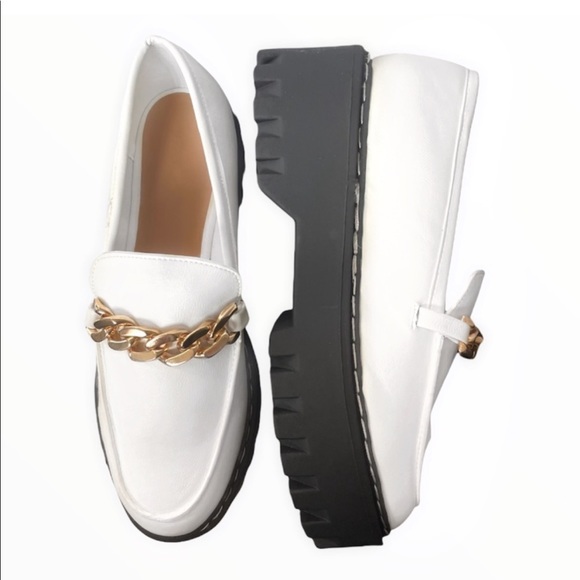 White Gold Chain Platform Penny Loafers - Picture 3 of 11